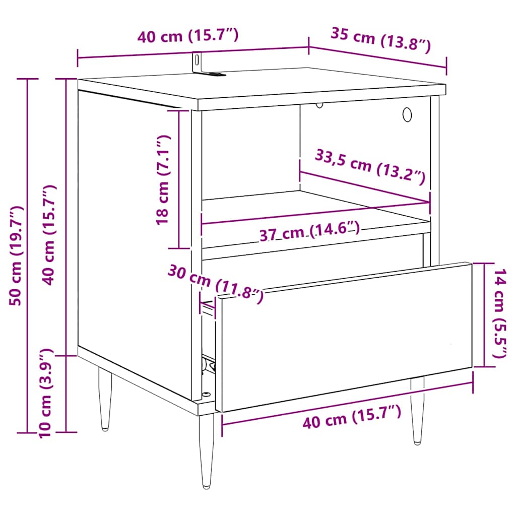Nightstand with Drawers Rustic Wood Look 40 X 35 X 50 Cm Engineered Wood