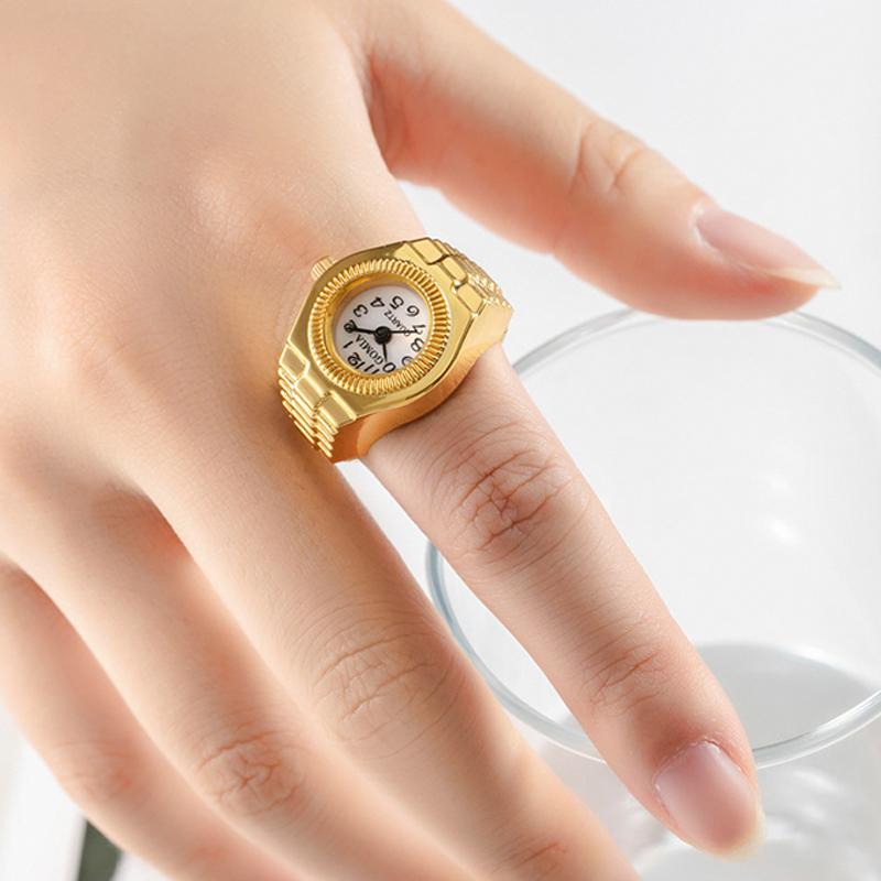 Creative Punk Square Dial Quartz Watches Rings For Women Men Couples Mini Elastic Strap Alloy Watch Finger Ring Jewelry