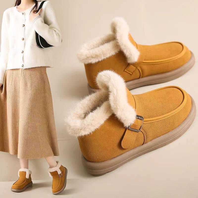 Winter Women's Snow Boots Korean Version New Plush Comfortable Super Warm Anti Slip Soft Bottom Belt Buckle Women's Shoes