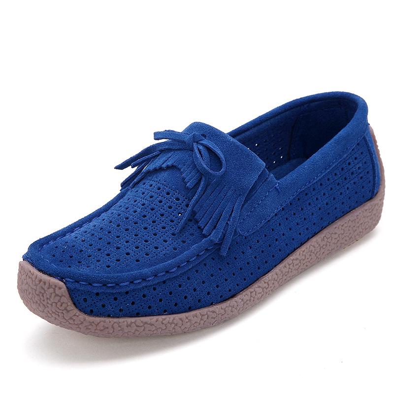 Leather Fringed Hollow Soft-soled Mother Sandals Non-slip Hole Shoes Women's Summer Engraved Flat-soled Maternity Shoes