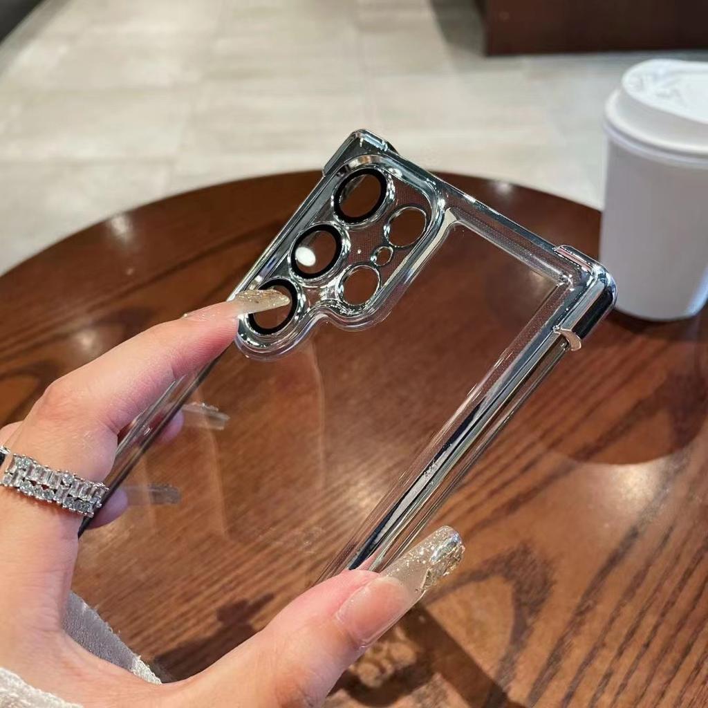 Transparent Electroplated S23FE Four-corner Airbag S22plus Anti-drop Case for Samsung S24ultra Phone Case