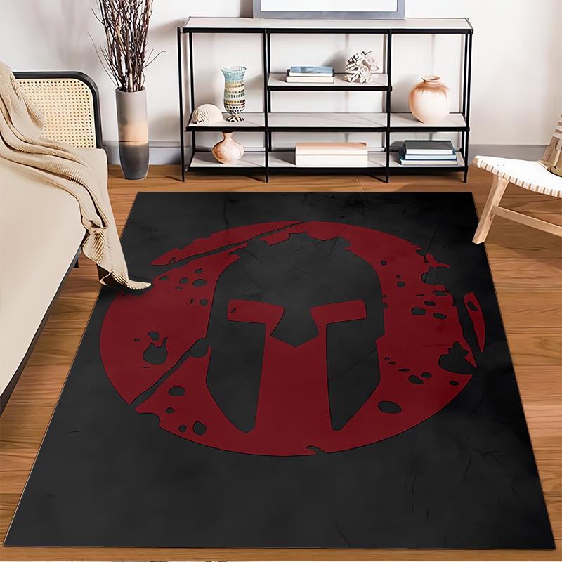 Spartan Helmet Design Carpet, Black and Red Rug for Home Decor Suitable for Use As an Anti-slip for Living Room Bedroom Sofas