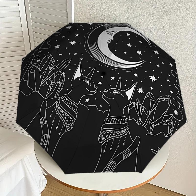 

1pc Egyptian Cats Moon Stars Crystals Umbrella with Plastic Handle,Suitable for All Seasons Home Travel Outdoor UmbrellaDD116