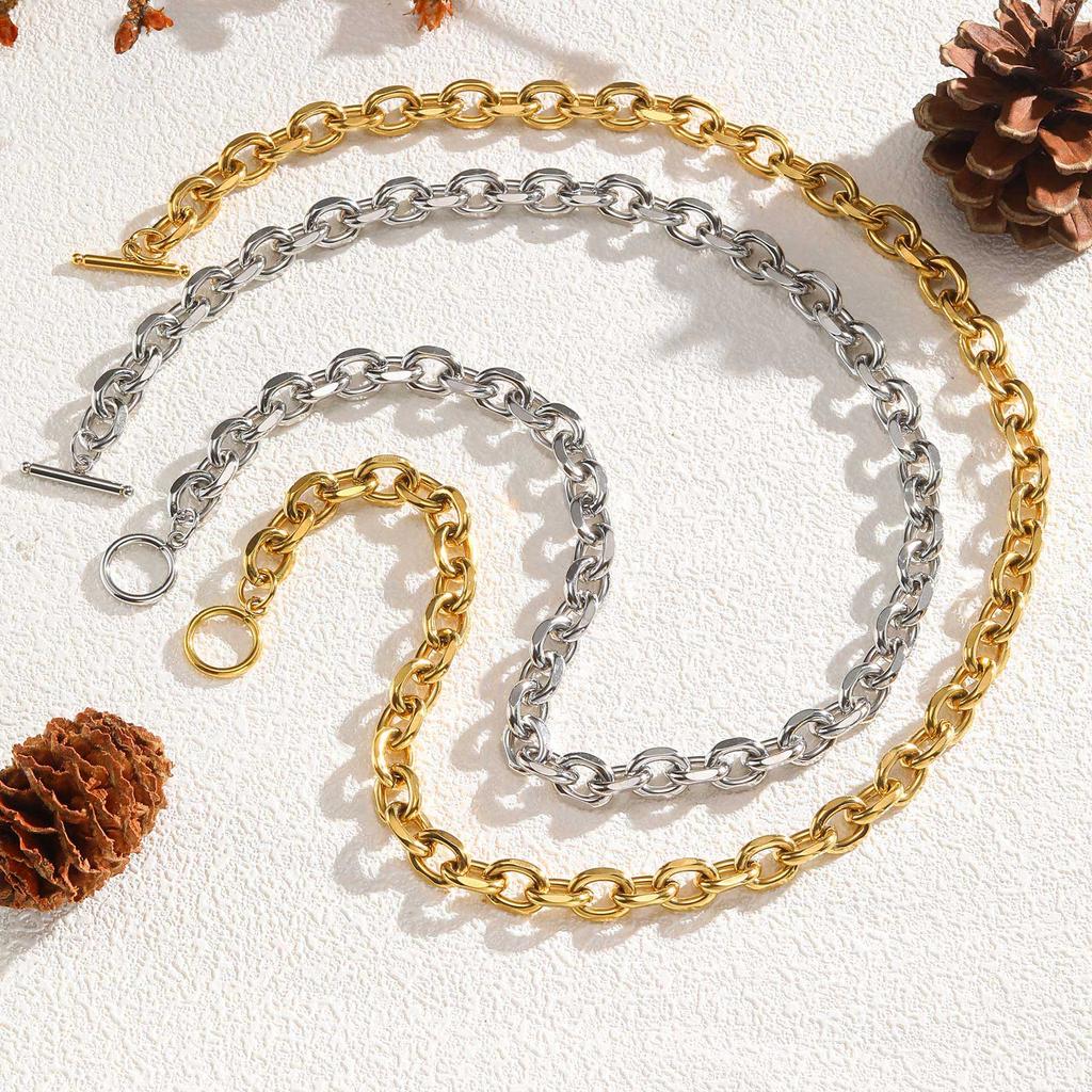 Collar de Cadena Punk Gruesa de 9 mm para Mujer, Collares de Cadena Rolo de Acero Inoxidable con Cierre OT, Joyería de Moda Regalos