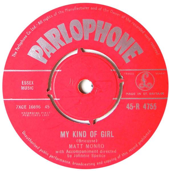 

7inch Record MATT MONRO - My Kind Of Girl 45R4755 Parlophone 1961 UK Pop Used