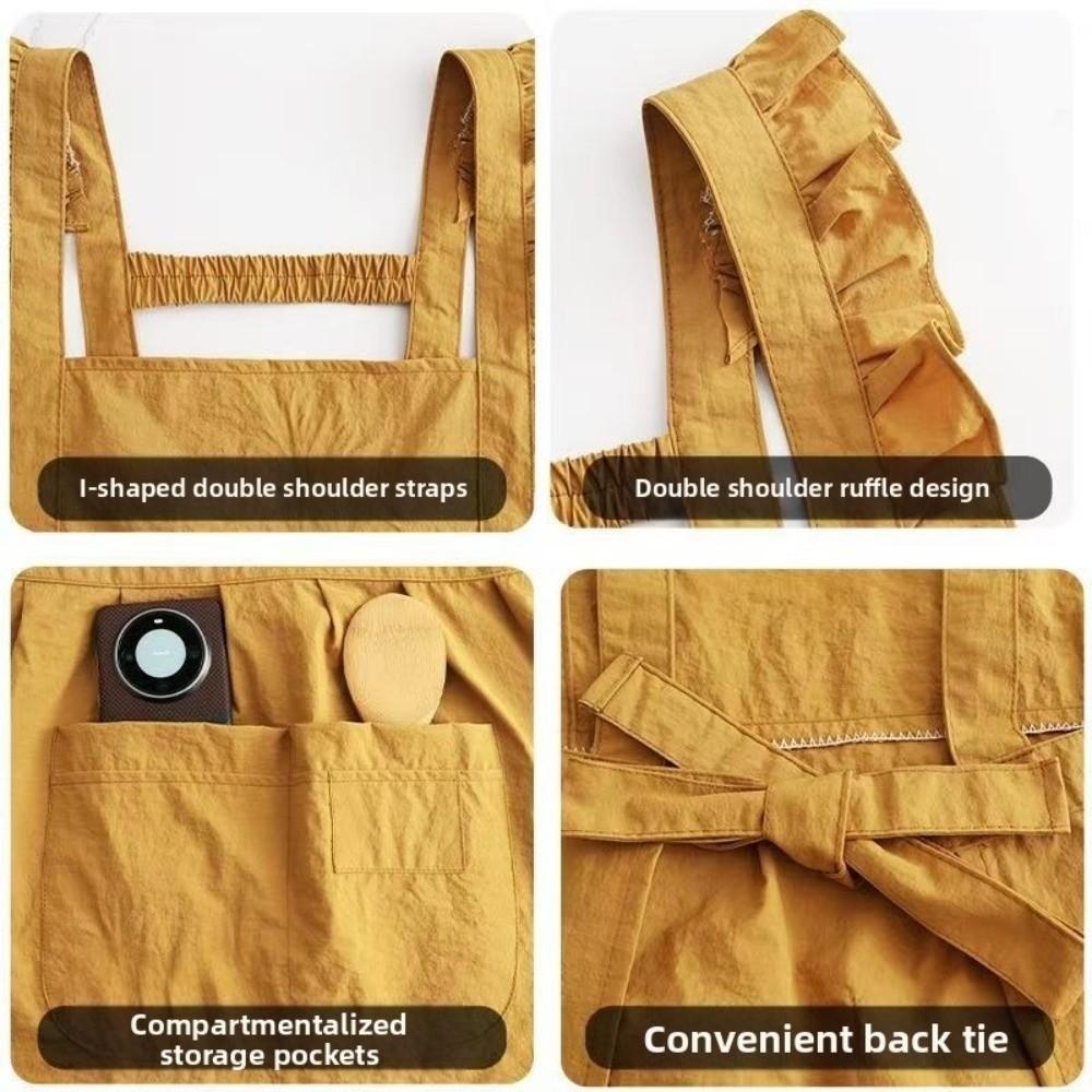 New Korean Style Pleats Trim Aprons Taslon Cross Back Dress Aprons Large Pockets Waterproof Painting Apron for Florist Shop