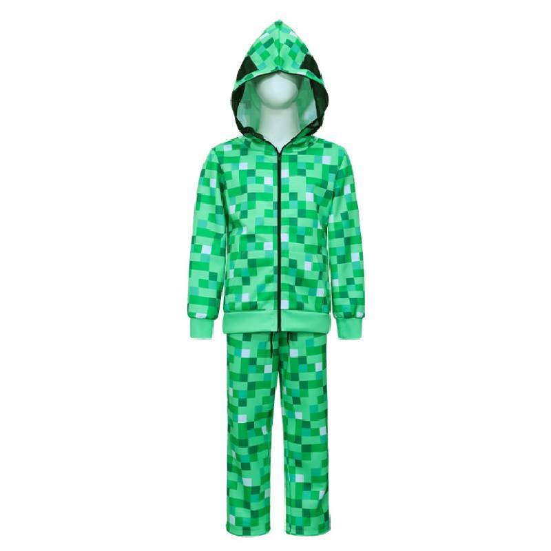 Minecraft Creeper Kids Hoodie And Pants Set With Polyester Fabric For Cosplay And Casual Wear