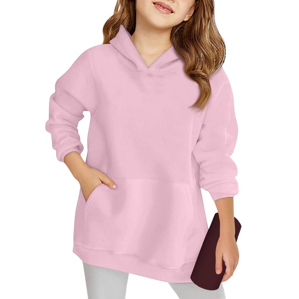 Winter Boy And Girls Solid Color Long Sleeved Hooded Sweatshirt Tops