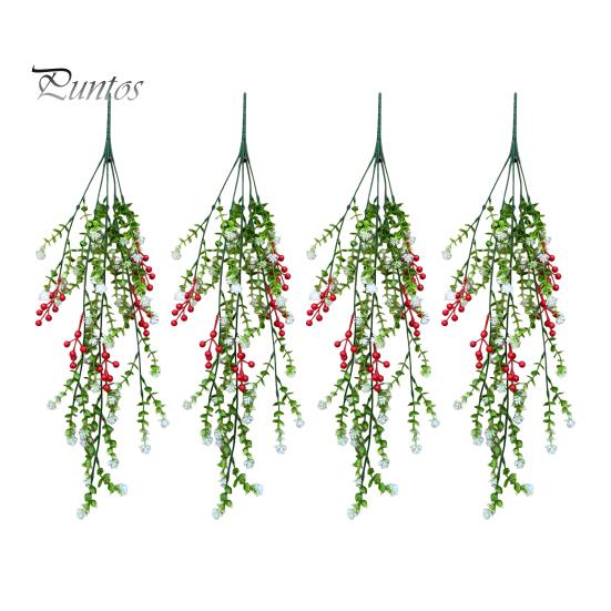Realistic Fabric Leaves for Crafting Artificial Hanging Vines with Red Berries, Plastic Cascading Greenery Plants, Decorative Faux Wreath Draping