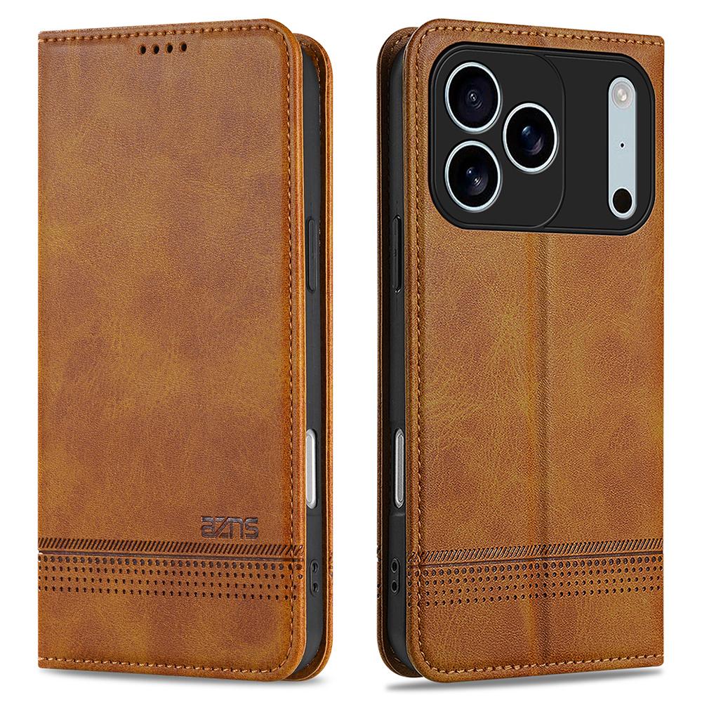 AZNS For iPhone 17 Pro Case Cowhide Texture PU Leather Wallet Phone Cover