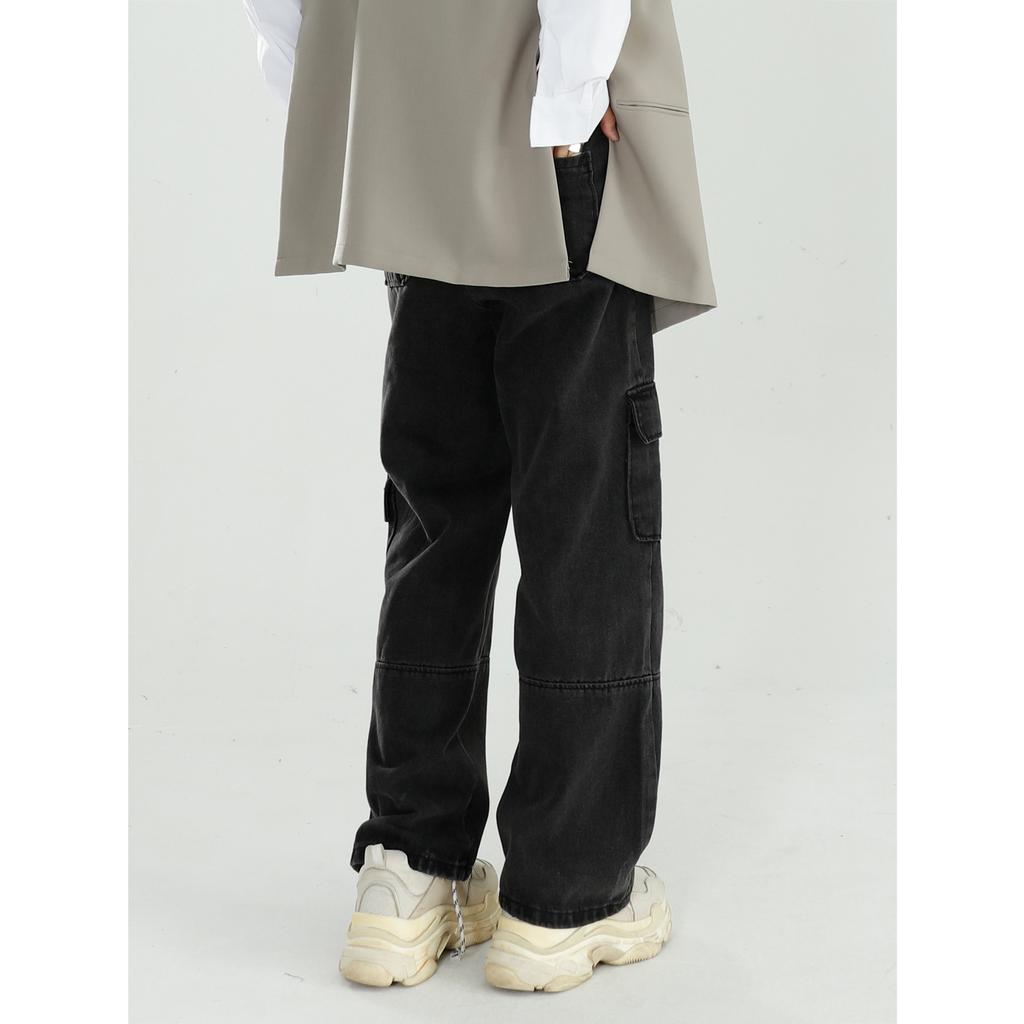 Pánské nové vintage prané volné nohavice rovné trubkové ležérní líné pracovní džíny