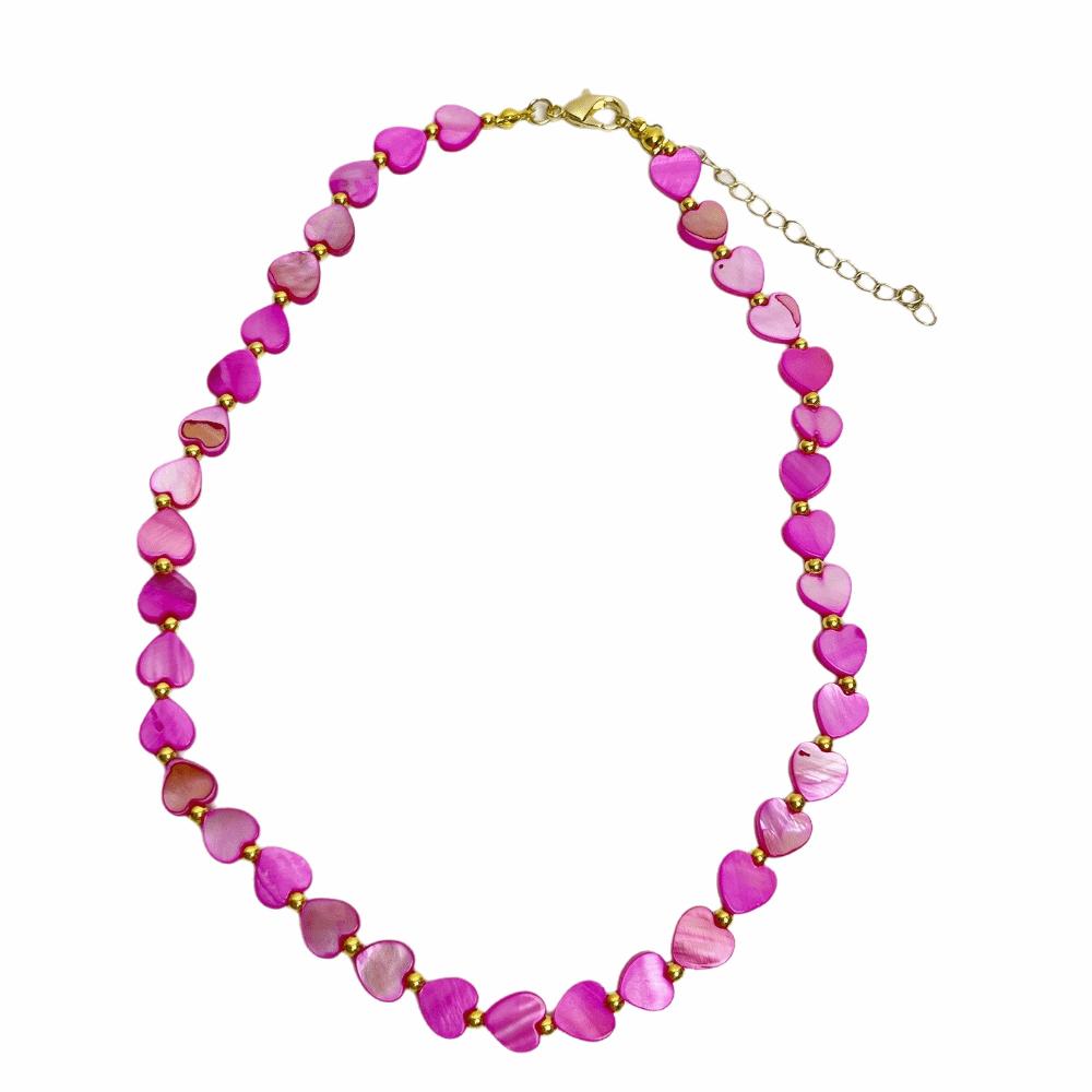 Ornaments Bohemian Style Necklace Acrylic Collarbone Chain Trendy Heart Beaded Necklace  Holiday розовый