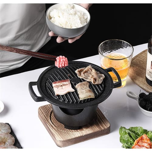 Amecke One-Person Yakiniku Grill Pan, Yakiniku Plate, Grill Plate, Aluminum Yakiniku Stove, Commercial-Grade, Mini, Tabletop, Round, with Dedicated Wo