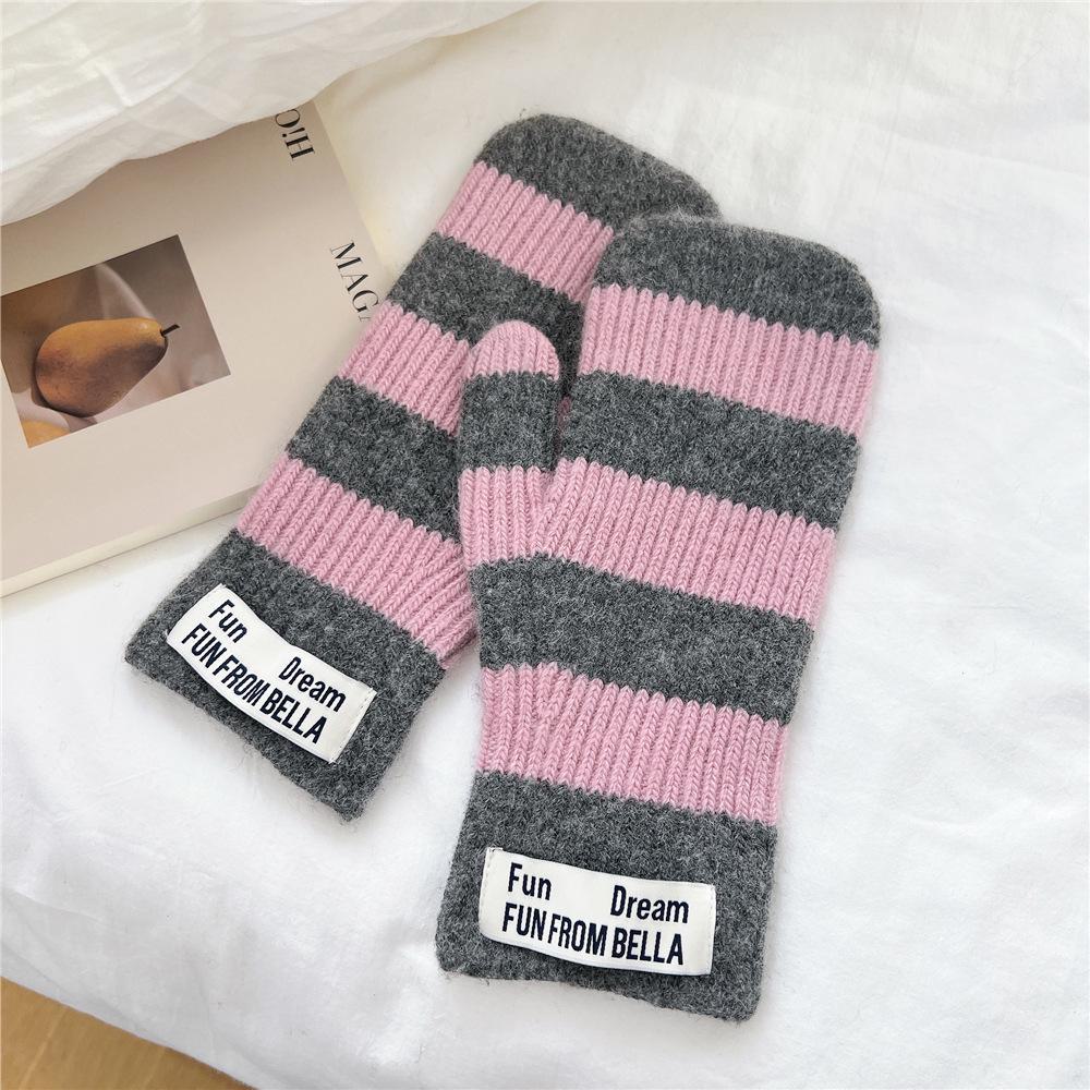 Winter Warme Gestreifte Fingerlose Wollhandschuhe für Frauen, Männer, Studenten und Paare