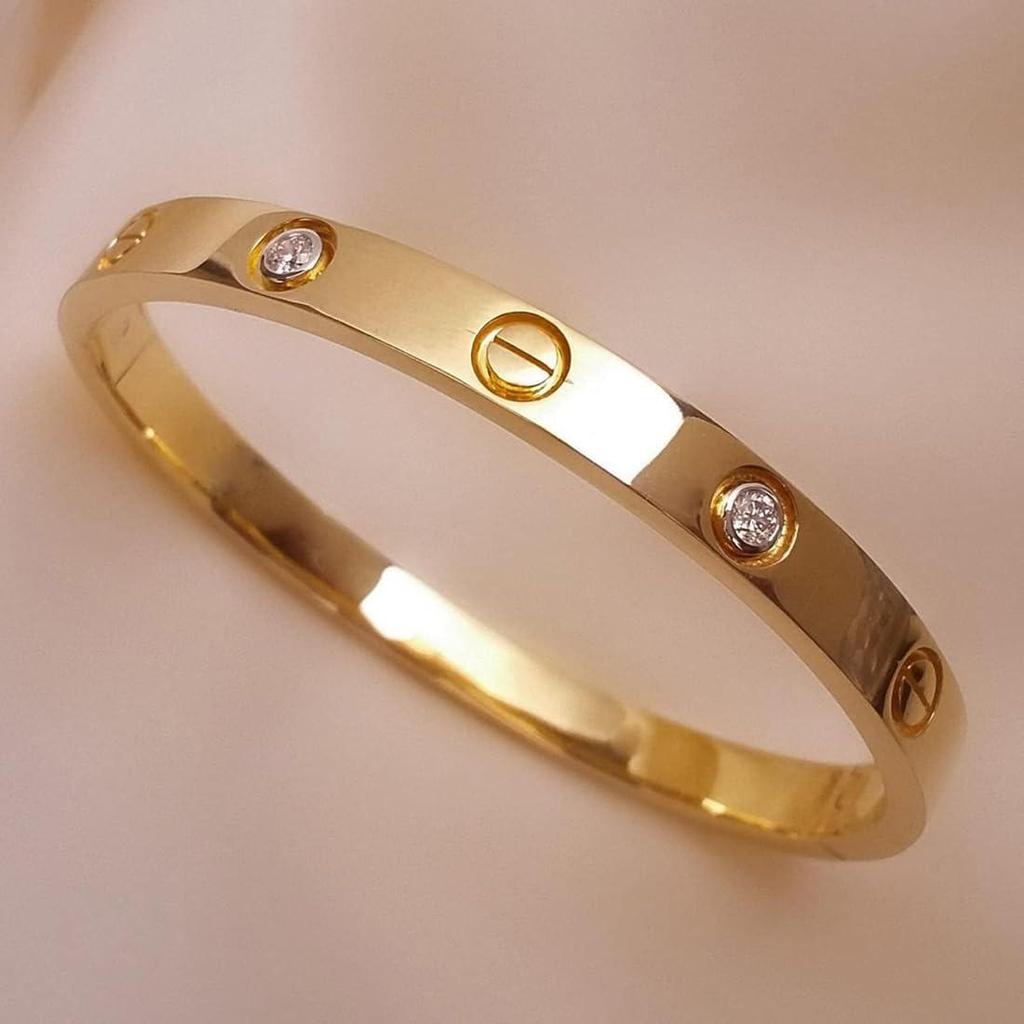 18K Gold Plated Stainless Steel Openable Crystal Bracelet | Latest Stylish Cuff Bangle For Women's & Girls