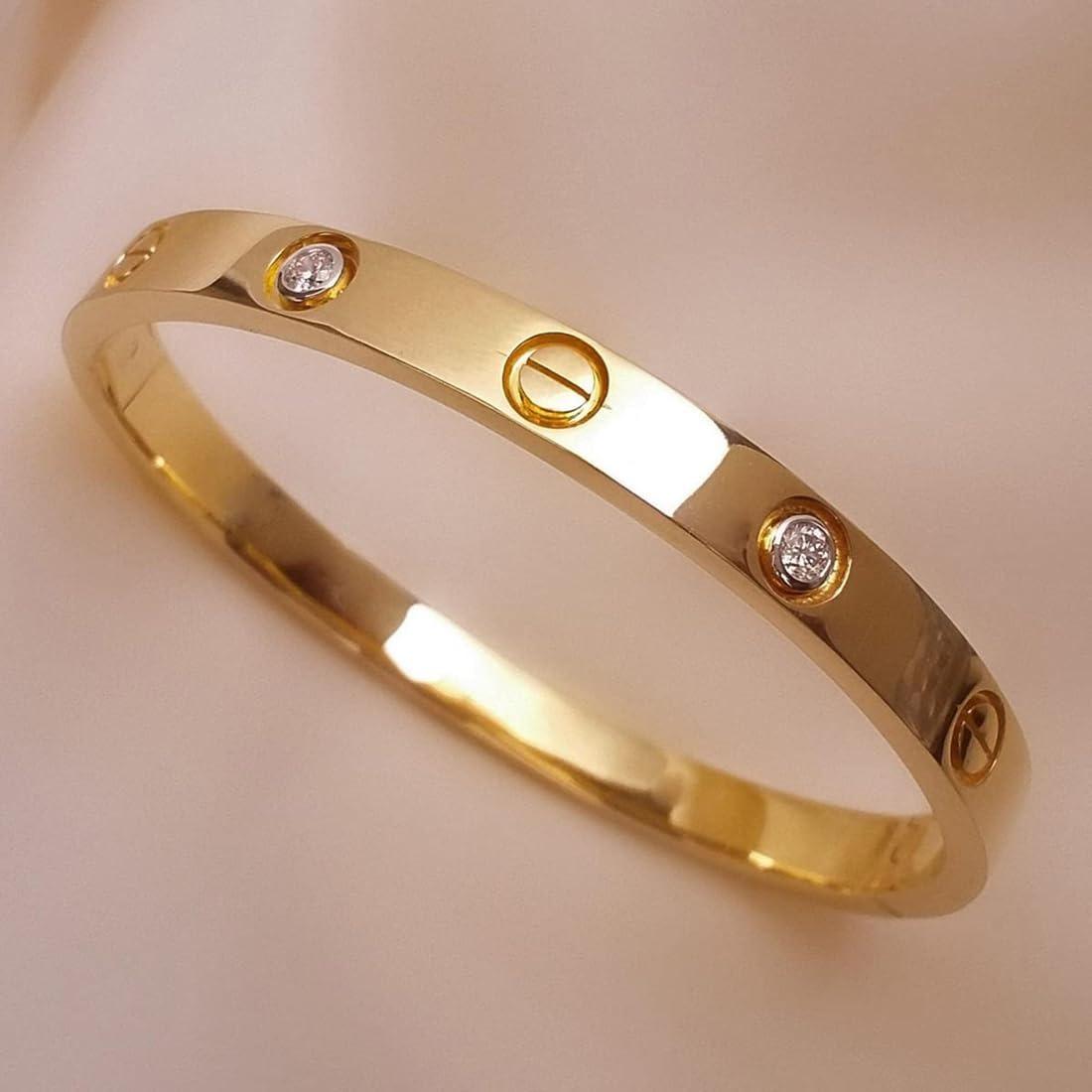 

18K Gold Plated Stainless Steel Openable Crystal Bracelet | Latest Stylish Cuff Bangle For Women s & Girls Onesize золотий