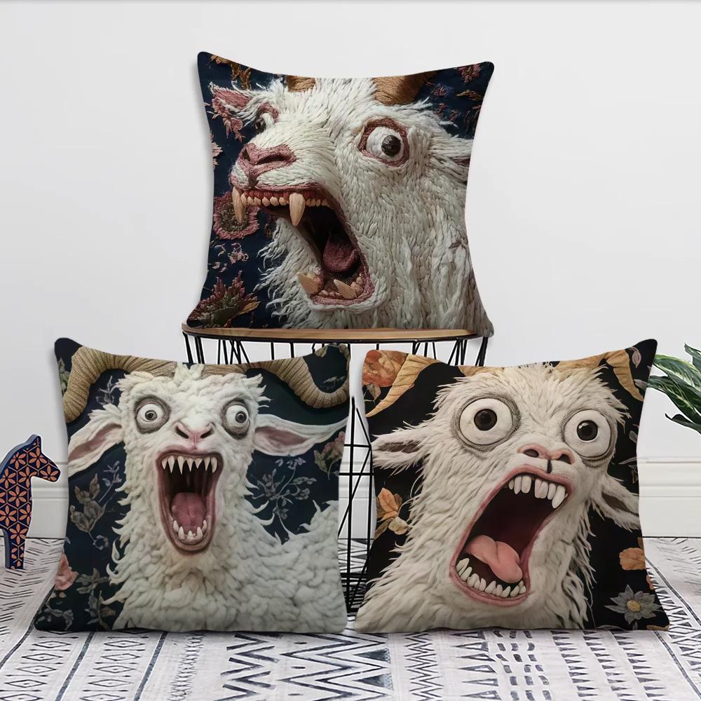 Housse de coussin 2D Chèvre Bizarre Vikama, Décoration de canapé à motif humoristique, Housse de coussin pour bureau et voiture, Décoration de maison
