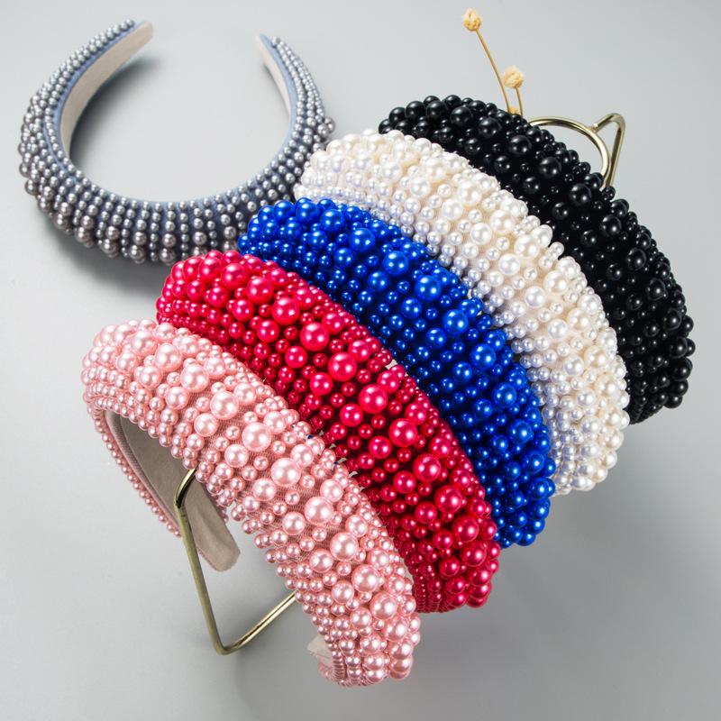 European American High-End Women's Headband New Style Full Pearl Sponge Hairband Simple Personalized Hair Accessory