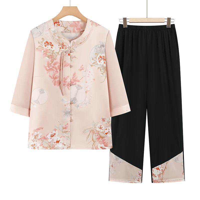 Conjunto Estilo Chino Nuevo Estampado Floral Yuzhaolin