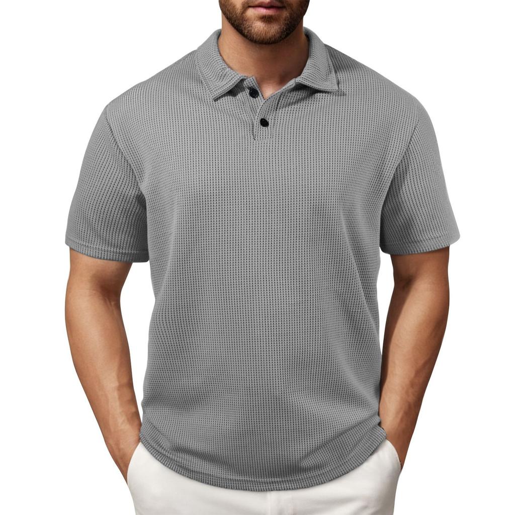 Ensfargede knapper for menn med kortermet topp herre skjorte til uformelle mote