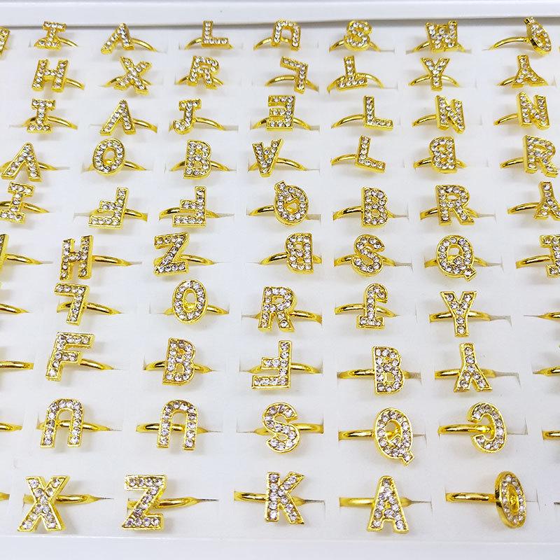 

10Pcs Letter Ring Women Classic Ring For Girl Party Jewelry Gift золотой