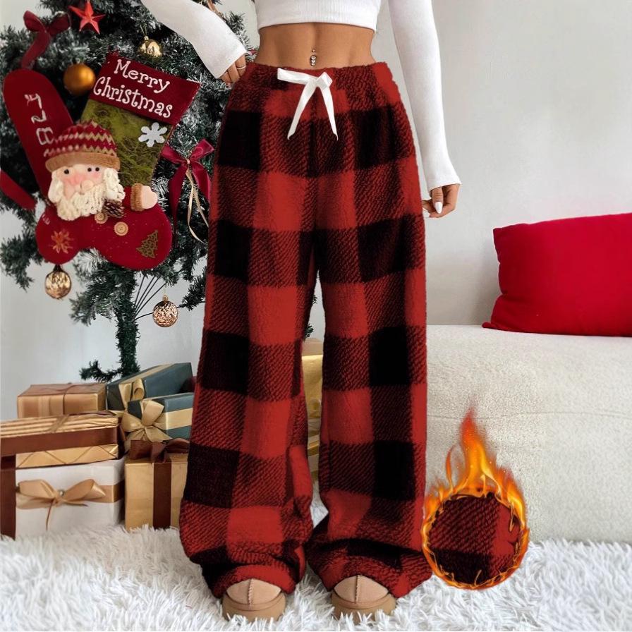 2025 Women s Retro Plaid Winter Trousers: European and American Style, Elastic, Loose, Thick, Warm, Casual M