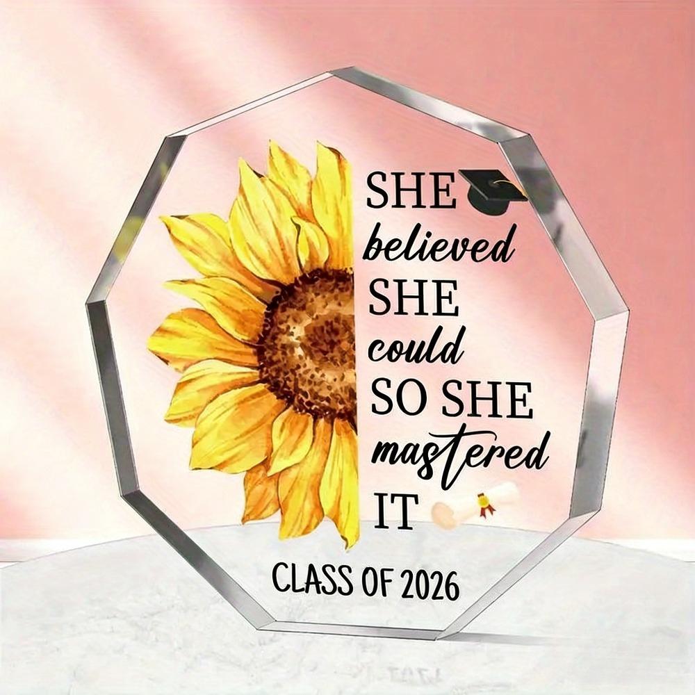 2026 Graduation Gifts Polygon Acrylic Decor, College Graduation Gifts for Bestie Friend Schoolmate, Acrylic Plaque Keepsake Decoration Graduation Gift 9*8.8cm