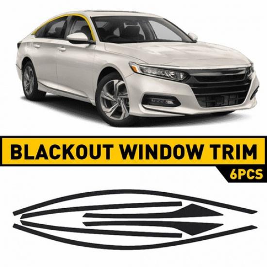 

6PC Chrome Delete Gloss Black Vinyl Window Trims For Honda Accord 2018- EXV