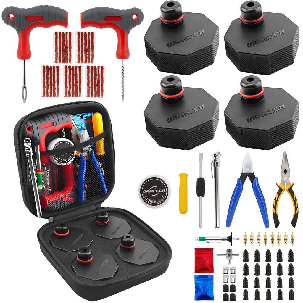 75pcs Tire Repair Tool Kit with Mach-E Jack Pad for Ford Mustang 2021-2024 Rubber Jack Puck Car Lift Accessories Storage Box