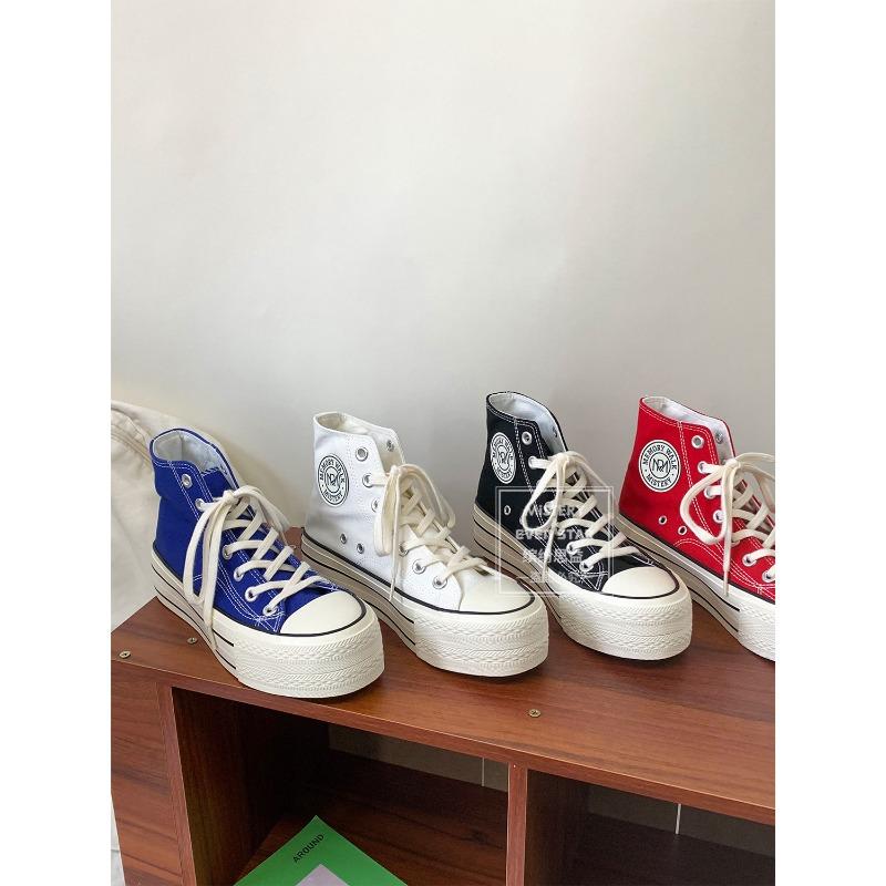 Thick-soled heightening canvas shoes female student muffin shoes 609