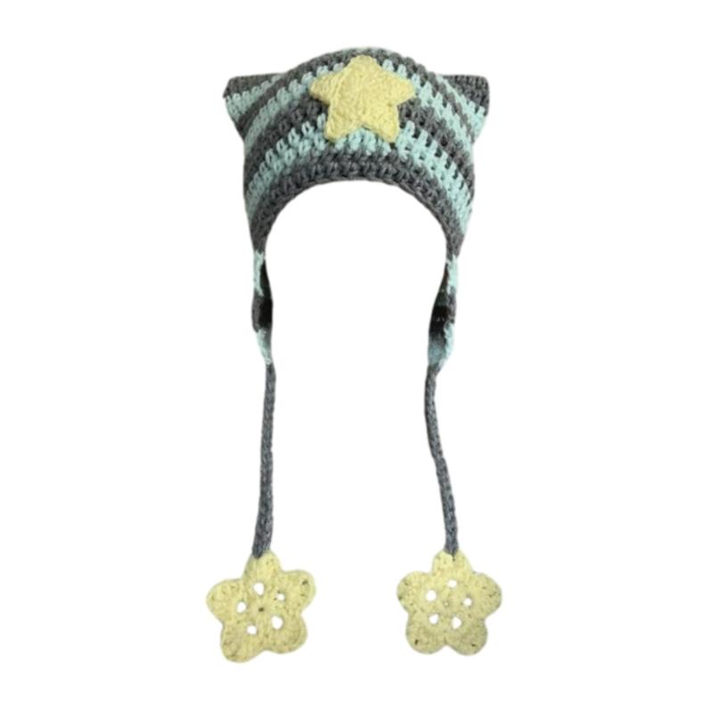 

Девушка Мультяшный Котенок Ушки Полосатая Вязаная Шапка Бини Y2K Звезда Вечеринка Шляпа Фото Реквизит Горячая Девушка Милая Мешковатая Вязаная Шапка