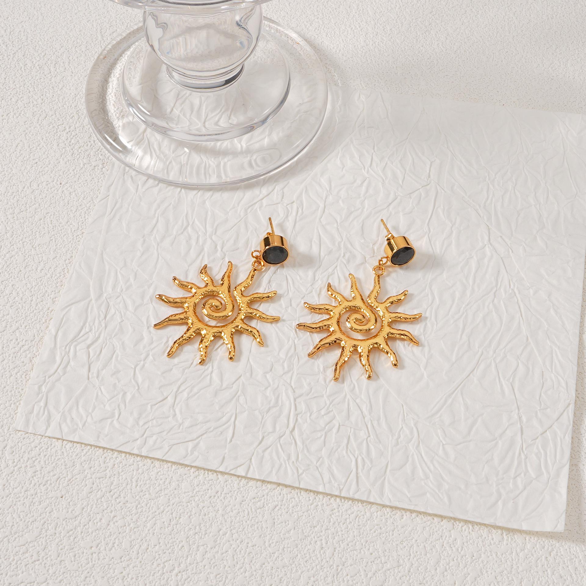 

18K Gold Sun Earring Pendants in Vacuum-Plated Stainless & Titanium Steel - High-End Jewelry DIY Accessories. чёрный