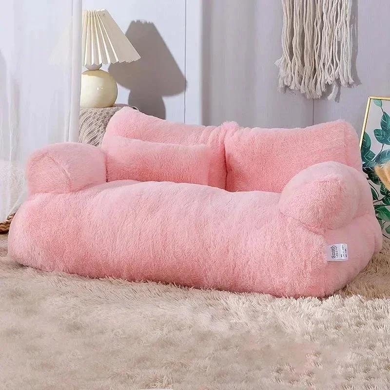 

Anti-slip Luxury Cat Bed Sofa Winter Warm Cat Nest Pet Bed for Small Medium Dogs Cats Comfortable Plush Puppy Bed Pet Supplies M розовый