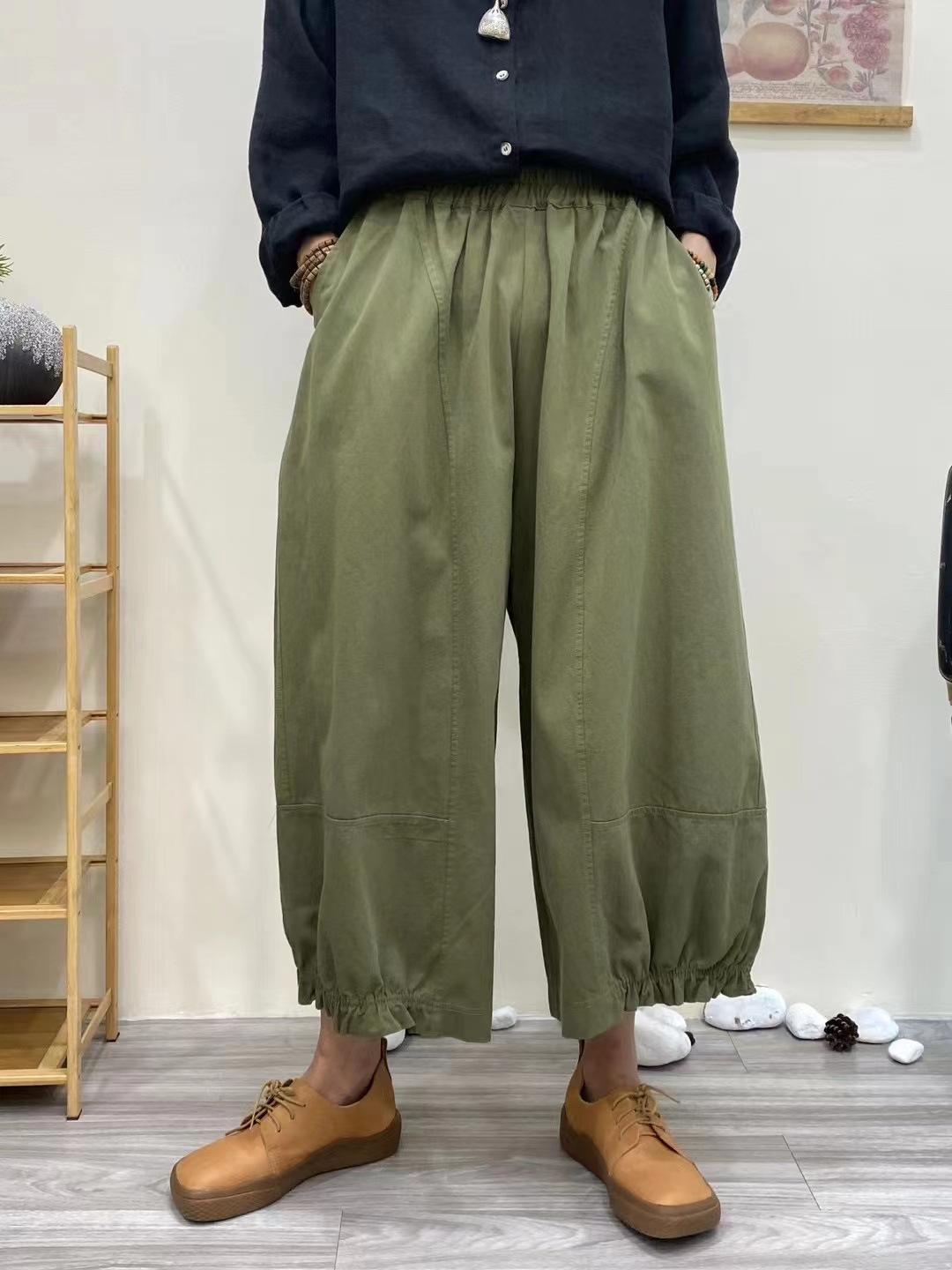 

Летние шаровары Johnature женские японские однотонные свободные универсальные эластичные брюки прямые широкие брюки One Size