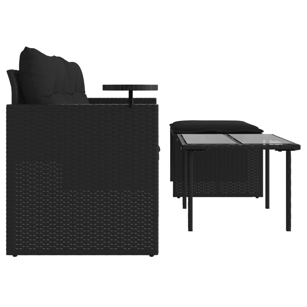3 Piece Garden Sofa Set with Cushions Black Poly Rattan