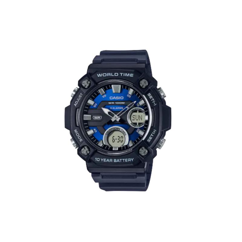 Casio YOUTH Series-Disc Dual Display 100 Meters Waterproof Quartz Movement Resin Strap Japanese and Korean Watch Men s Watch Blue Dial AEQ-120W-2AV синий