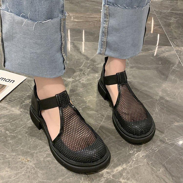 Baotou Sandals Women's 2025 Spring and Summer New Breathable Mesh Hollowed Out Big Head Thick Medium Roman Elastic Overshoes