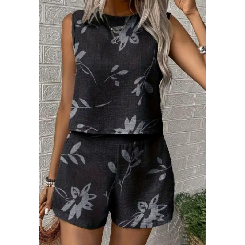 2026 European and American Cross-border Foreign Trade Summer Casual Sleeveless Vest Women's Clothing Comfortable Crew Neck Shorts Set Advanced Texture