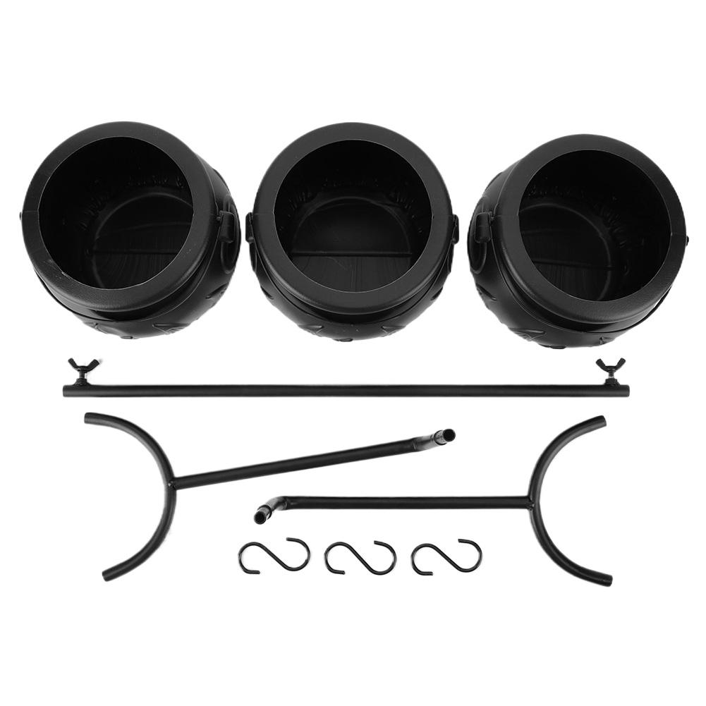 Set of 3 Witches Cauldron Serving Bowls On Rack Halloween Party Decorations Black Plastic Cauldron Black Candy Bucket Cauldron