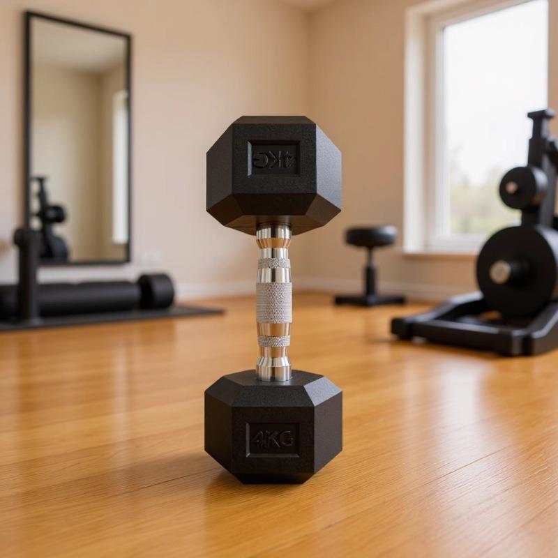 Hexagonal Rubber Coated Dumbbell for Home Gym Muscle Building, Cast Iron