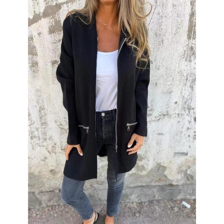Women's Casual Zip Hooded Jacket Solid Color Autumn Winter