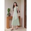 Retro Light Green Polka Dot Print Lace Spliced Dress