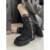 Skinny British Style Black Platform Martin Boots Women's 2025 New Autumn Small Canvas Western Cowboy Boots
