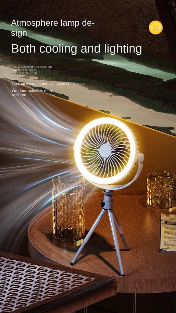 Outdoor Camping Fan Rechargeable Desktop Portable Circulator Wireless Ceiling Electric Fan Light Mini Standing LED Fan Lamp