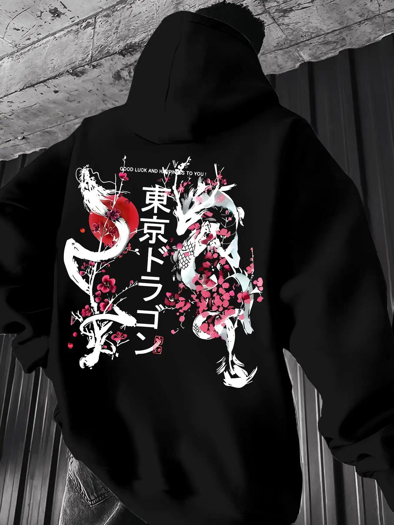 

Мужская толстовка в японском стиле, темно-зеленая, с принтом цветущей сакуры и карпом кои, белые брызги краски, обычный крой, длинный рукав, повседневная 3XL