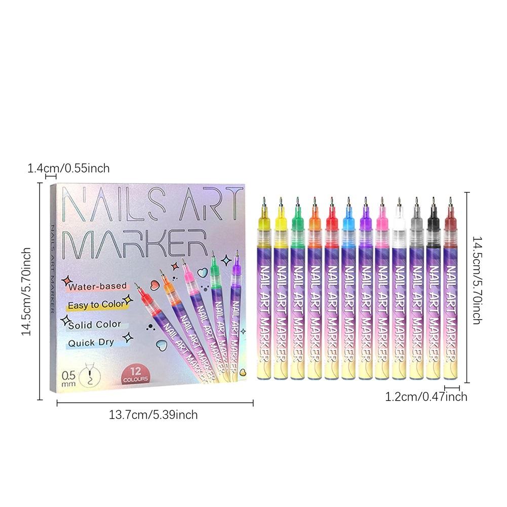 

12 Color Nail Art Pens,0.5mm Waterproof Quick-Drying Nail Polish Pens,Acrylic Paint Pens for DIY Nail Art Manicure Tools