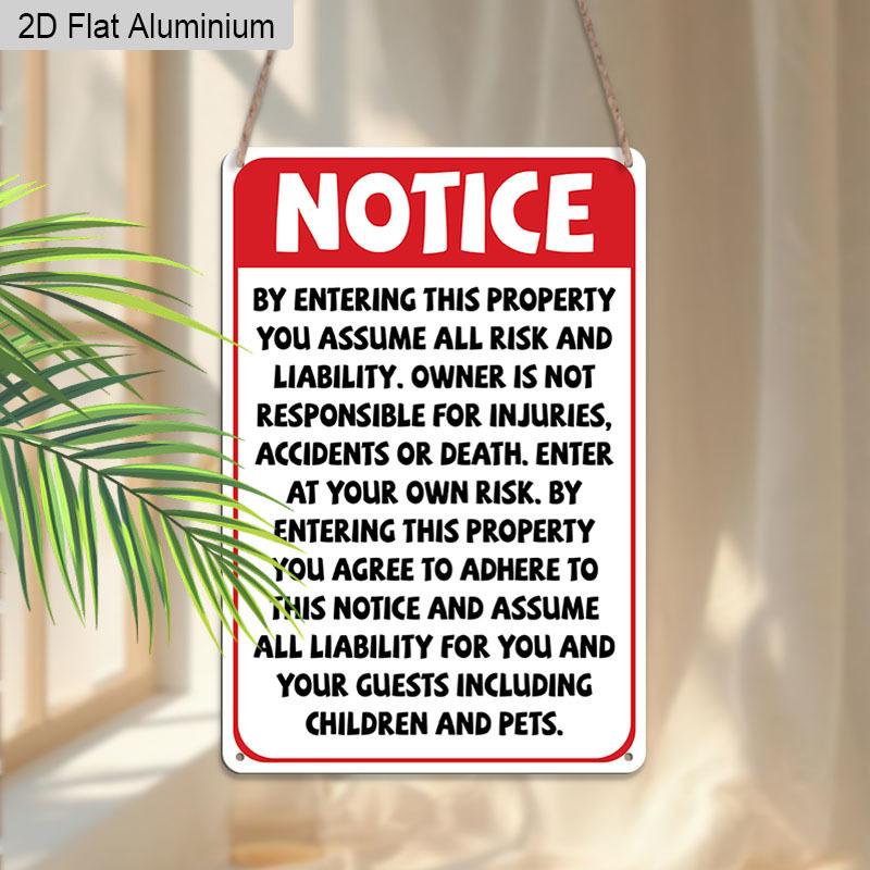 2D Flat, 1pc Notice Aluminium Sign "Enter At Your Own Risk" - 8"x12" Property Liability Warning Sign, Rustic Home & Business Decor