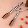 Wood Head Salad Bread Dessert Tong Stainless Steel Handle Food Clamp Barbecue Clips  Cooking
