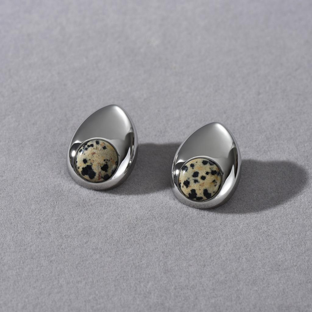 Maillard Premium Metal Inlaid Spotted Stone Earrings S925 Silver Needle Earrings Autumn And Winter Fashion Versatile Earrings