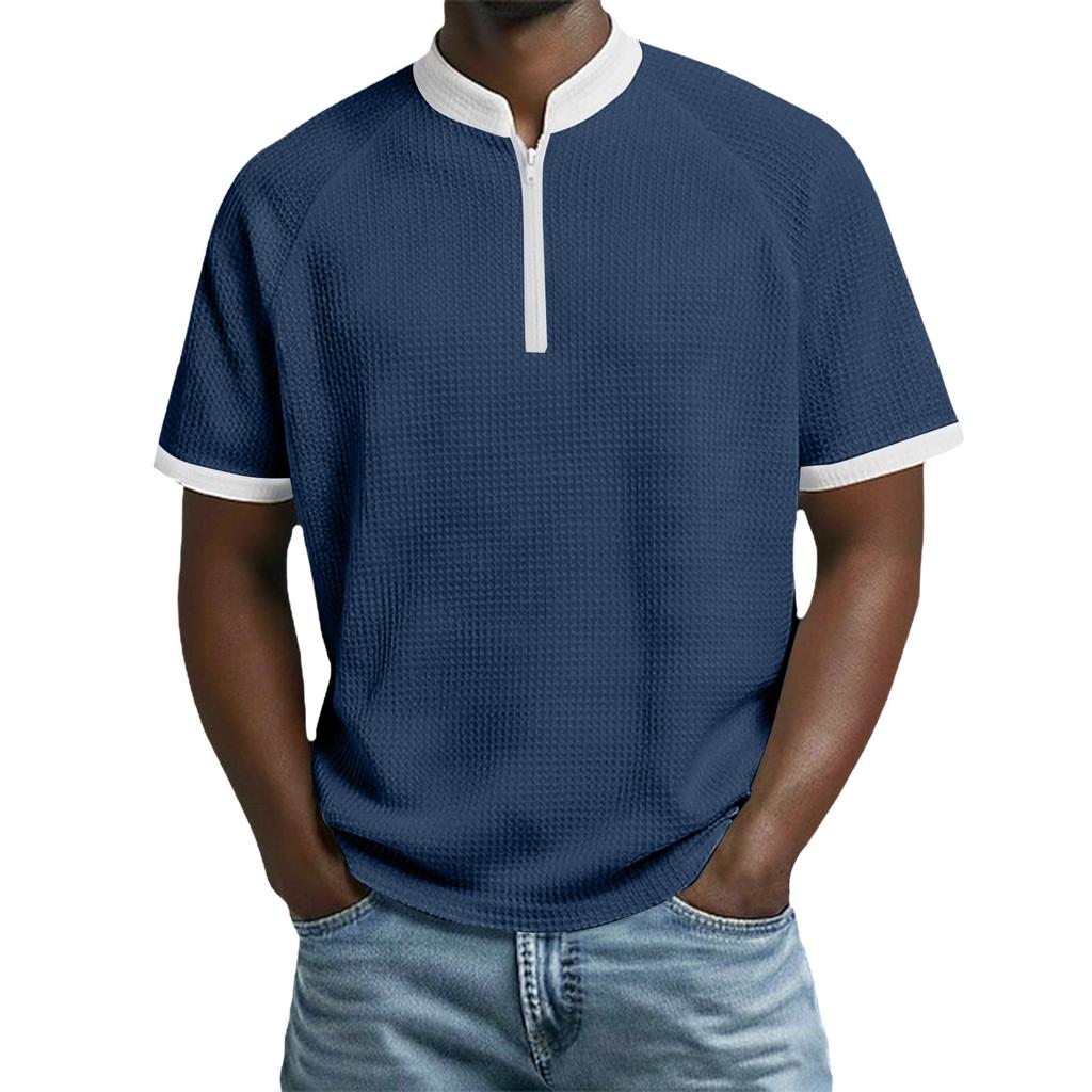 Men's Casual Fashionable Loose And Soft Breathable Top, Two-color Patchwork Short-sleeved Top.